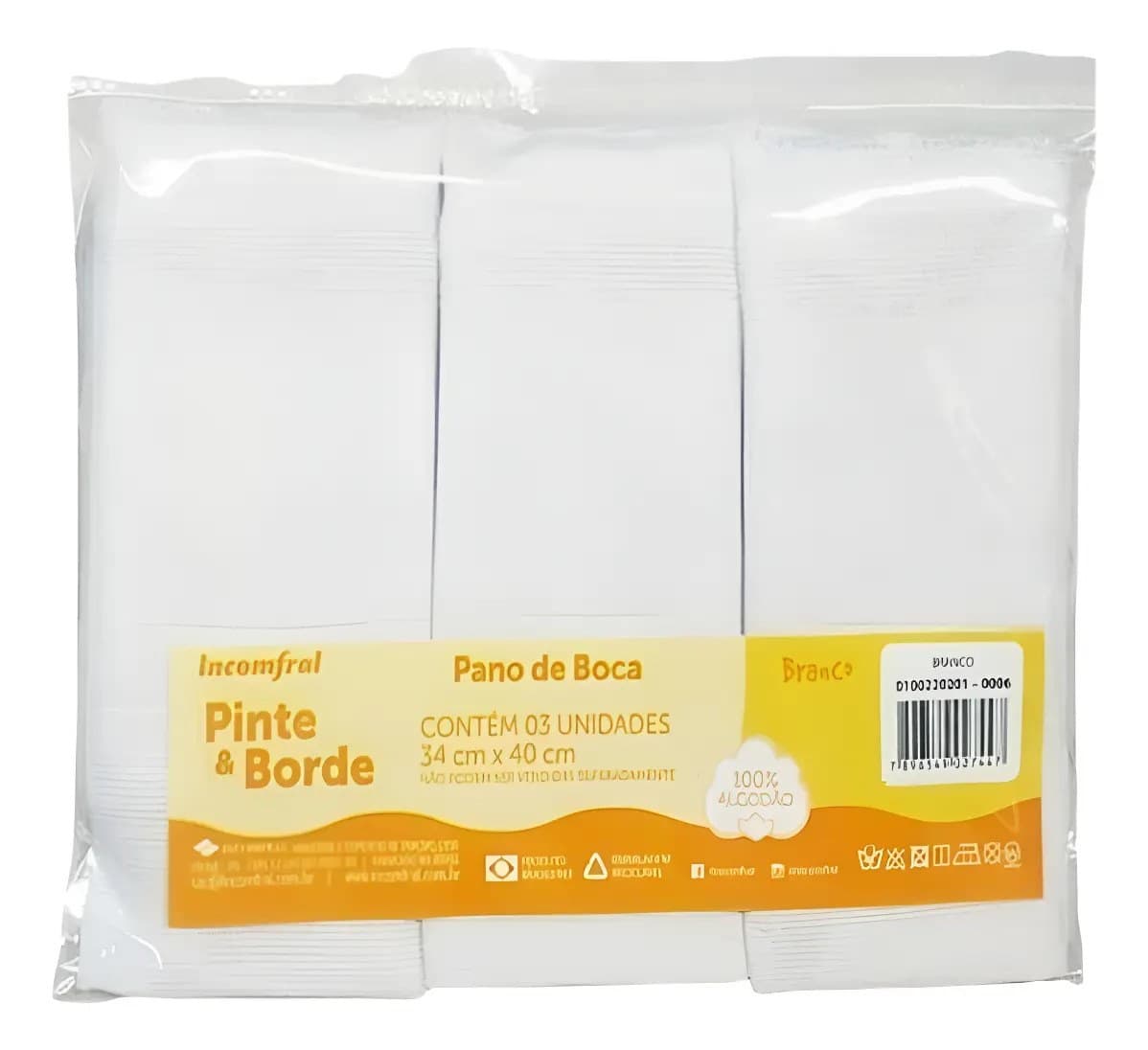 Babete / Pano de Boca Pinte e Borde Incomfral Branco — 6 Unidades